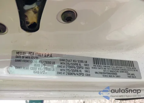 2022 Ram Promaster City Cargo Van z USA, uszkodzony, nr VIN ZFB636VP8N6V99800